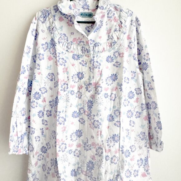 Lady Gloria Flannel 100% Cotton Floral Long Sleeve Nightgown L - Picture 4 of 6